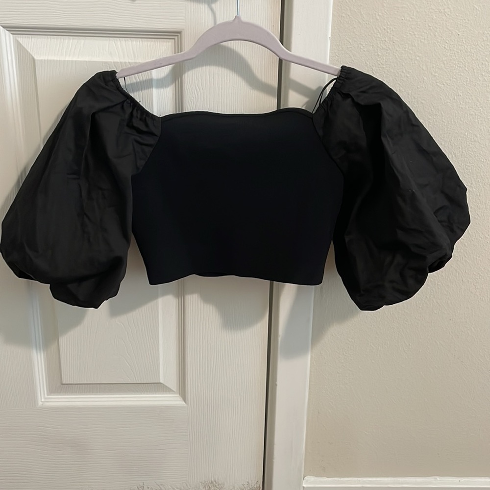 Zara black crop top blouse.